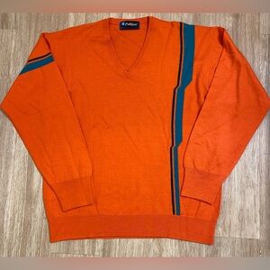 Men's V-Neck Orange Sweater with Stripe